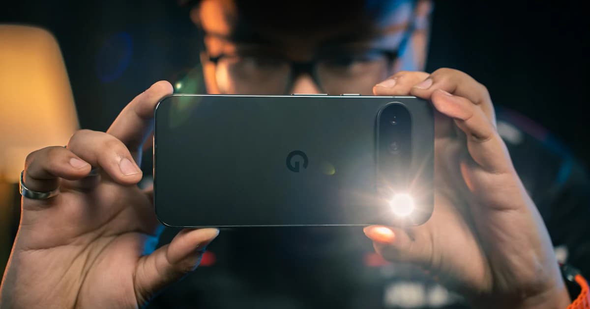 A smartphone held horizontally for taking a photograph