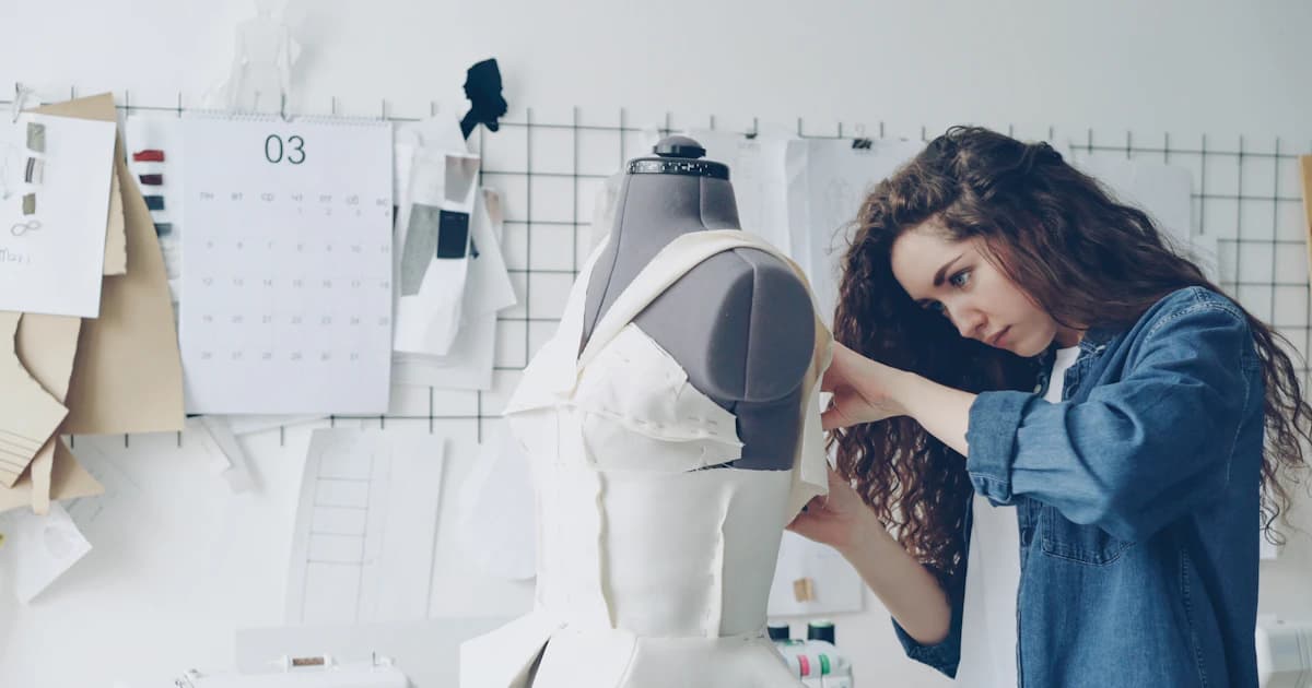 A designer adjusting a garment on a dress form