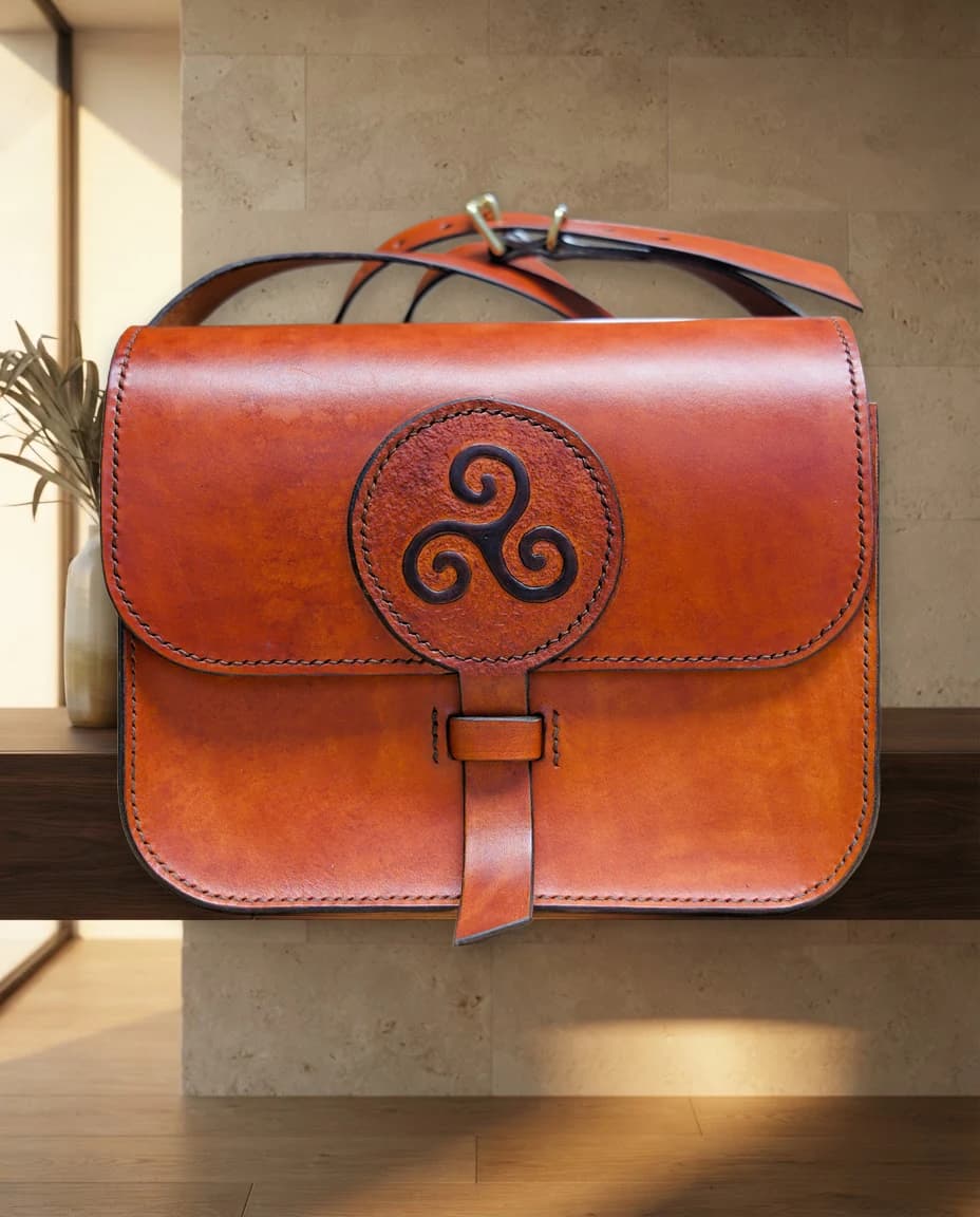 Preserve result: the same satchel in a stone and wood interior