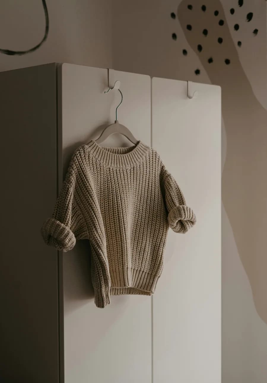 Original photo of an oat knit sweater on a hanger